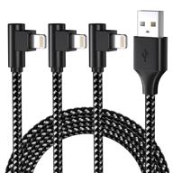 🔌 10ft nylon braided mfi certified lightning cable 3 pack - fast charging & data sync compatible with iphone 12 11 pro max xs xr x 8 7 plus and more - 90 degree design logo