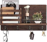 🔑 wall mounted key holder with decorative hooks, mail and key hanger with shelf and metal cross bar - rustic wood key rack and modern organizer for home decor (brown) логотип