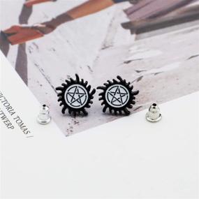 img 1 attached to Winchester Inspired Supernatural Earring Pentacle Stud: TV Show Fan Gift & Jewelry