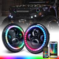 🚘 xprite 7-дюймовые 90w cree rgb led фары с bluetooth и управлением по ик - танцующее кольцо хало совместимо с jeep wrangler tj jk 1997-2018 логотип