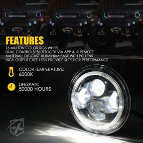 img 3 attached to 🚘 Xprite 7-дюймовые 90W CREE RGB LED фары с Bluetooth и управлением по ИК - танцующее кольцо хало совместимо с Jeep Wrangler TJ JK 1997-2018