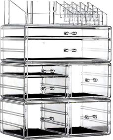 img 4 attached to 💄 Clear Acrylic Makeup Organizer and Storage Stackable - Extra Large Cosmetic Display Case with 7 Drawers for Hair Accessories, Beauty and Skincare Product Organization - Set of 4