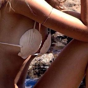 img 1 attached to 🧜 Zoestar Mermaid Seashell Bra with Cord - Hawaiian Shell Bikini Top - Fashion Chest Chain for Women - White