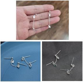 img 1 attached to Stylish Sterling Silver Double Piercing Tassel Chain 👂 Drop Earrings - Unique Geometric Design for Women and Girls