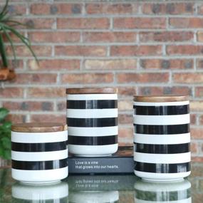 img 2 attached to 🎁 Sunddo Ceramic Canister Set with Bamboo Lid - Stylish Porcelain Jars for Coffee, Tea, Food Storage, Candy, Sugar - Modern Kitchen Containers - Ideal Gift for Women - Round White and Black Set of 3