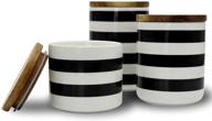 🎁 sunddo ceramic canister set with bamboo lid - stylish porcelain jars for coffee, tea, food storage, candy, sugar - modern kitchen containers - ideal gift for women - round white and black set of 3 логотип