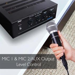 img 2 attached to 🔊 Compact Mini Home Power Amplifier - 60W Smart Small Indoor Audio Stereo Receiver with RCA, 2 Microphone Inputs, 25/70 Volt Outputs, LED Display, Input Selector - Ideal for PA Systems, Amplified Speaker Sound System - Pyle PCM30A
