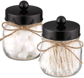 img 4 attached to 🏺 Elwiya 2-Pack Glass Mason Jar Bathroom Vanity Organizer with Black Stainless Steel Lid | Rustic Cotton Ball/Swabs/Rounds Holder Farmhouse | Mason Jar Decor Bathroom Storage - Black