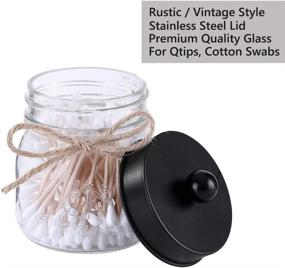 img 1 attached to 🏺 Elwiya 2-Pack Glass Mason Jar Bathroom Vanity Organizer with Black Stainless Steel Lid | Rustic Cotton Ball/Swabs/Rounds Holder Farmhouse | Mason Jar Decor Bathroom Storage - Black