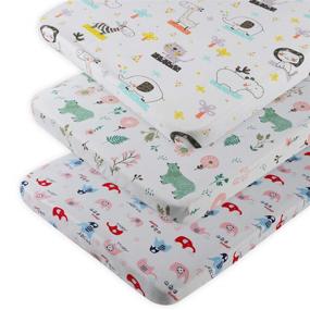 img 4 attached to 🐻 Набор простыней для детской кроватки Onacosht Pack n Play Fitted Sheet 3 Pack из 100% хлопка-джерси 195 GSM Набор простыней для игрового дворика, мягкие и эластичные чехлы для детского матраса мини-кровати для мальчика или девочки, белые с узорами медведя, слона, кота и цветков - Улучшение SEO-Friendly Название продукта: Набор простыней Onacosht 3 Pack Pack n Play - 100% хлопок-джерси, 195 GSM, мягкие и эластичные чехлы для игровой площадки - Набор простыней для мини-кровати для мальчика или девочки, белые с милыми узорами медведя, слона, кота и цветков.