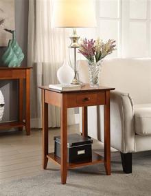 img 1 attached to 🍒 Cherry American Heritage End Table with Drawer and Shelf by Convenience Concepts