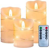 🕯️ cheriment flameless candles with remote, set of 3, embedded string lights led candles, realistic battery operated candles for home holiday fall table décor (ivory) логотип