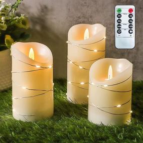 img 2 attached to 🕯️ CHERIMENT Flameless Candles with Remote, Set of 3, Embedded String Lights LED Candles, Realistic Battery Operated Candles for Home Holiday Fall Table Décor (Ivory)