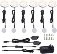 🔦 aiboo 12v led under cabinet lights kit 6 pack: black cord aluminum puck lamps for kitchen counter & closet lighting - manual on/off switch, 12w 6 lights (2700k warm white) логотип