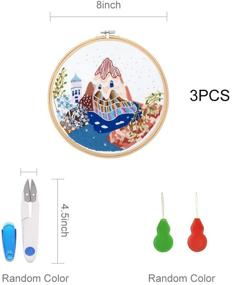 img 1 attached to 🧵 Beginner's Embroidery Kit: 3 Sets of Stamped Embroidery Starter Kit for Adults with Floss, Needles, Fabric, and 9 inch Bamboo Embroidery Hoop