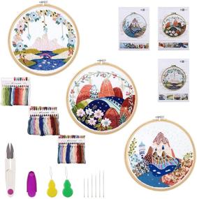 img 4 attached to 🧵 Beginner's Embroidery Kit: 3 Sets of Stamped Embroidery Starter Kit for Adults with Floss, Needles, Fabric, and 9 inch Bamboo Embroidery Hoop