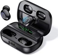 bluetooth true wireless earbuds with microphone, noise cancelling earphones and charging case – digital power display, ipx6 waterproof stereo ear buds for android/iphone logo