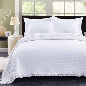 img 4 attached to 🛏️ Vessia Luxury 3-Piece Bed Quilt Set - Full/Queen Size (White, 90x96 inches) | Ultra Soft Lightweight Bedspreads with Ruffle Design - Reversible Coverlet | Includes 1 Quilt and 2 Shams