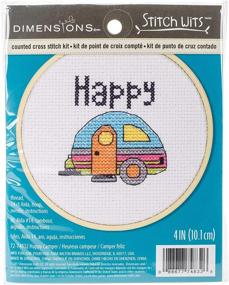 img 1 attached to 🏕️ Dimensions Mini Counted Cross Stitch Kit, 'Happy Camper', 14 Count White Aida Cloth, 4'' – Perfect for Beginners