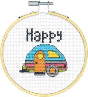 🏕️ dimensions mini counted cross stitch kit, 'happy camper', 14 count white aida cloth, 4'' – perfect for beginners logo