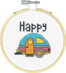 img 2 attached to 🏕️ Dimensions Mini Counted Cross Stitch Kit, 'Happy Camper', 14 Count White Aida Cloth, 4'' – Perfect for Beginners