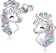 🦄 hypoallergenic unicorn stud earrings: ideal christmas gifts for girls, cz crystal unicorn crown jewelry for birthday parties and special occasions, perfect for little teen girls, daughters, and granddaughters logo