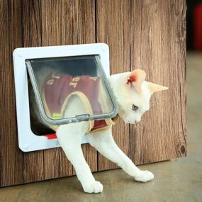 img 3 attached to 🐈 Depets Medium Cat Flap Door with 4-Way Lock (7.5" x 7.8" Outer Size) - Magnetic Pet Door Kit in White, Weather-Resistant for Cats and Dogs