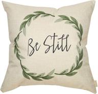 🌿 fahrendom rustic be still green olive wreath vintage farmhouse décor throw pillow case – 18x18 inch home decorative cushion cover for sofa couch with words: spring summer sign decoration logo