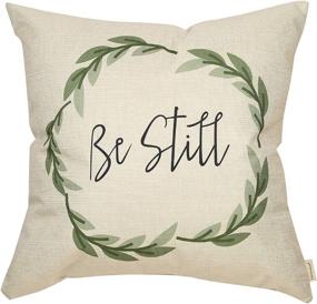 img 3 attached to 🌿 Fahrendom Rustic Be Still Green Olive Wreath Vintage Farmhouse Décor Throw Pillow Case – 18x18 Inch Home Decorative Cushion Cover for Sofa Couch with Words: Spring Summer Sign Decoration