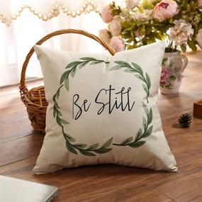 img 1 attached to 🌿 Fahrendom Rustic Be Still Green Olive Wreath Vintage Farmhouse Décor Throw Pillow Case – 18x18 Inch Home Decorative Cushion Cover for Sofa Couch with Words: Spring Summer Sign Decoration