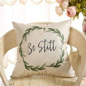 img 2 attached to 🌿 Fahrendom Rustic Be Still Green Olive Wreath Vintage Farmhouse Décor Throw Pillow Case – 18x18 Inch Home Decorative Cushion Cover for Sofa Couch with Words: Spring Summer Sign Decoration