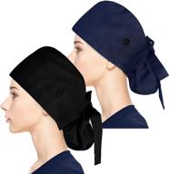 fesciory adjustable working caps with button & sweatband: perfect women's ponytail pouch hat for long hair logo