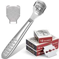 complete foot care kit: 52 piece callus shaver set, 50 blades, 1 stainless steel shaver, 1 foot file head - effective tools for hard dry skin removal on hands and feet logo