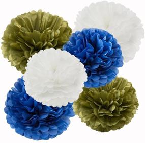 img 1 attached to 🎉 Wcaro White Navy Blue Gold Party Decor Set: Tissue Paper Pom Poms, Paper Flowers, Honeycomb Lanterns - Perfect for Navy Blue Themed Party, Bridal & Baby Showers!