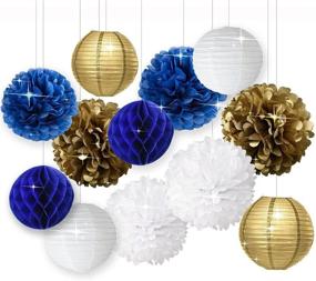 img 4 attached to 🎉 Wcaro White Navy Blue Gold Party Decor Set: Tissue Paper Pom Poms, Paper Flowers, Honeycomb Lanterns - Perfect for Navy Blue Themed Party, Bridal & Baby Showers!