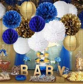 img 3 attached to 🎉 Wcaro White Navy Blue Gold Party Decor Set: Tissue Paper Pom Poms, Paper Flowers, Honeycomb Lanterns - Perfect for Navy Blue Themed Party, Bridal & Baby Showers!