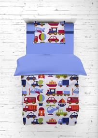 img 4 attached to 🚂 Bacati - Transportation Blue 4 Piece Boys Toddler Bedding Set 100% Cotton - Reversible Comforter, Fitted Sheet, Top Sheet, Pillow Case for Boys