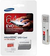 📸 samsung evo plus 64gb microsd xc ultra class 10 memory card with memorymarket reader - compatible with htc desire 520, 526, 620, 626, 626s, 728, 820, 826, eye, one m8s, m9, m9+, e9+ and me logo