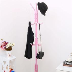 img 2 attached to 🧥 uxcell Metal Coat Rack: Standing Coat Tree with 12 Hooks for Handbags, Hats, Umbrellas, and Clothes – Fuchsia Home Decor