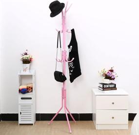 img 3 attached to 🧥 uxcell Metal Coat Rack: Standing Coat Tree with 12 Hooks for Handbags, Hats, Umbrellas, and Clothes – Fuchsia Home Decor