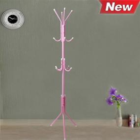 img 1 attached to 🧥 uxcell Metal Coat Rack: Standing Coat Tree with 12 Hooks for Handbags, Hats, Umbrellas, and Clothes – Fuchsia Home Decor