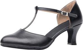 img 4 attached to Stylish and Comfortable Black Leather T-Strap Latin Ballroom Dance Shoes for Women: Perfect for Tango, Salsa, and Party Dancing