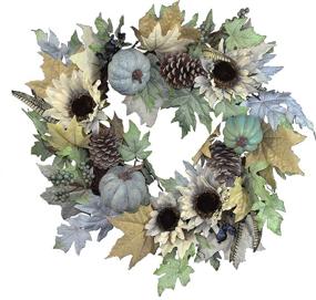 img 3 attached to Admired By Nature 24-Inch Sunflower 🌻 Pumpkin Fall Wreath, Rustic White - ABN3W001-NTRL