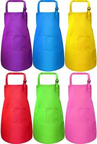 img 4 attached to 👩 Large Kids Chef Apron with Pocket - Adjustable Children's Apron for Baking, Painting, and Cooking (Color 1, Pack of 6)