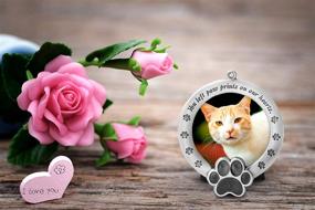 img 2 attached to FASHIONCRAFT Pet Memorial Ornament: Departed Paw Prints On Our Hearts - Round Metal Photo Frame with 🐾 Velvet Easel Back & Gift Box - Remembrance for Dogs and Cats - Pewter Finish - Table Top Keepsake