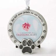 fashioncraft pet memorial ornament: departed paw prints on our hearts - round metal photo frame with 🐾 velvet easel back & gift box - remembrance for dogs and cats - pewter finish - table top keepsake логотип