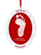 🎄 tiny ideas baby's 'my first christmas' handprint or footprint holiday double-sided diy photo ornament - perfect creative gift for new and expecting parents, white and red logo