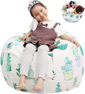 🧸 versatile stuffed animal storage bean bag chair – 38x38 inches extra large cotton canvas – ideal for kids, toddlers, and teens – toy storage bag in beige/cactuses logo