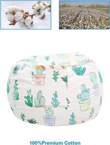 img 3 attached to 🧸 Versatile Stuffed Animal Storage Bean Bag Chair – 38x38 Inches Extra Large Cotton Canvas – Ideal for Kids, Toddlers, and Teens – Toy Storage Bag in Beige/Cactuses