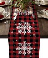 christmas runner red snowflake cotton linen winter tablerunner логотип